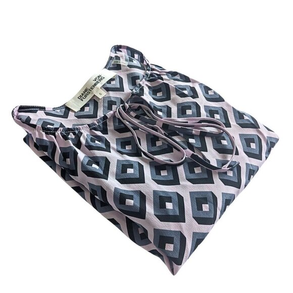 DIANE VON FURSTENBERG Purple Gray Keyhole Geometric Drop Waist Mini Dress Sz 0 - Picture 9 of 10